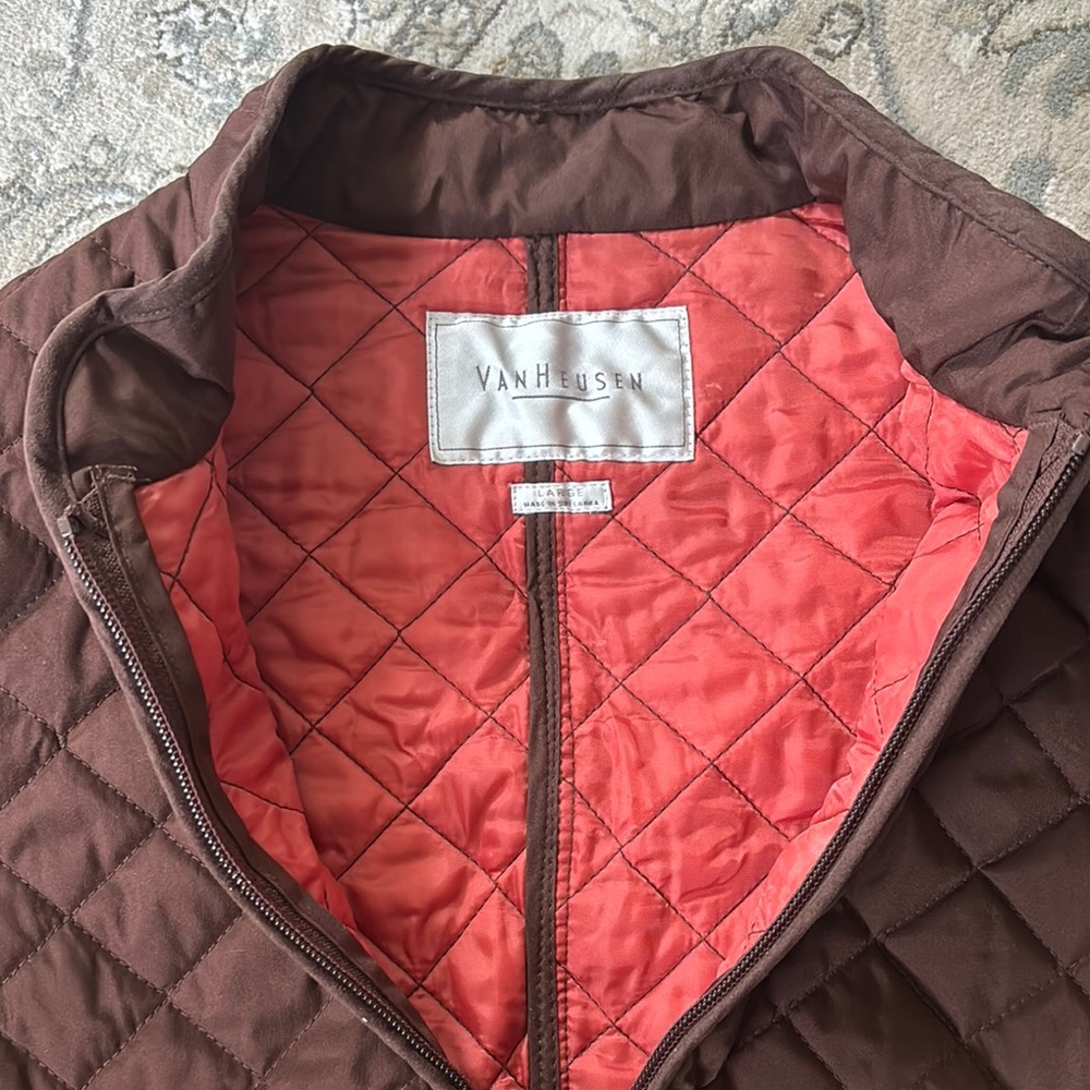 Van Heusen Chocolate Quilted Jacket with Coral Lining